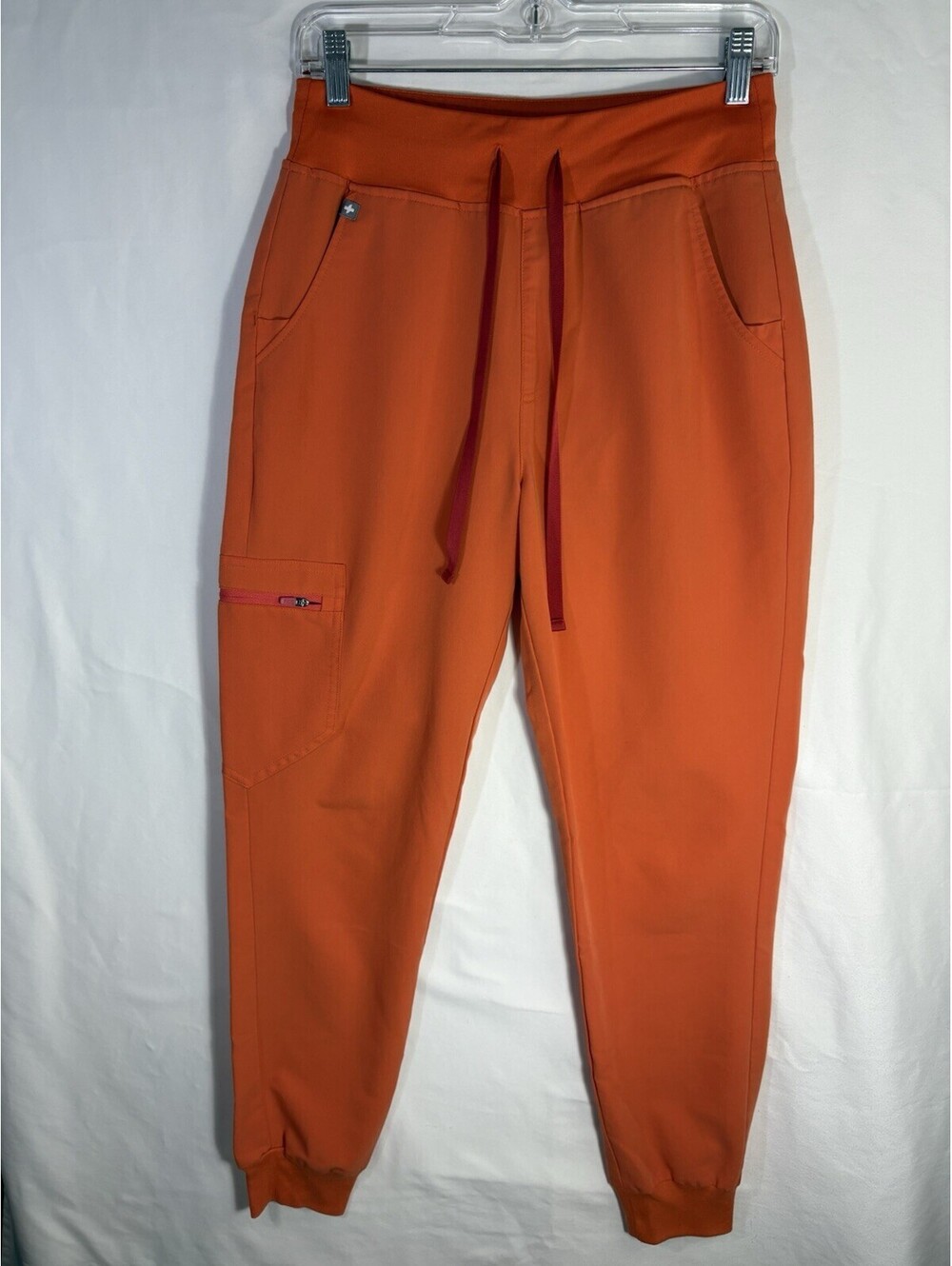 FIGS Technical Collection Jogger Scrub Pants Womens S Orange Cargo Stretch SPOT